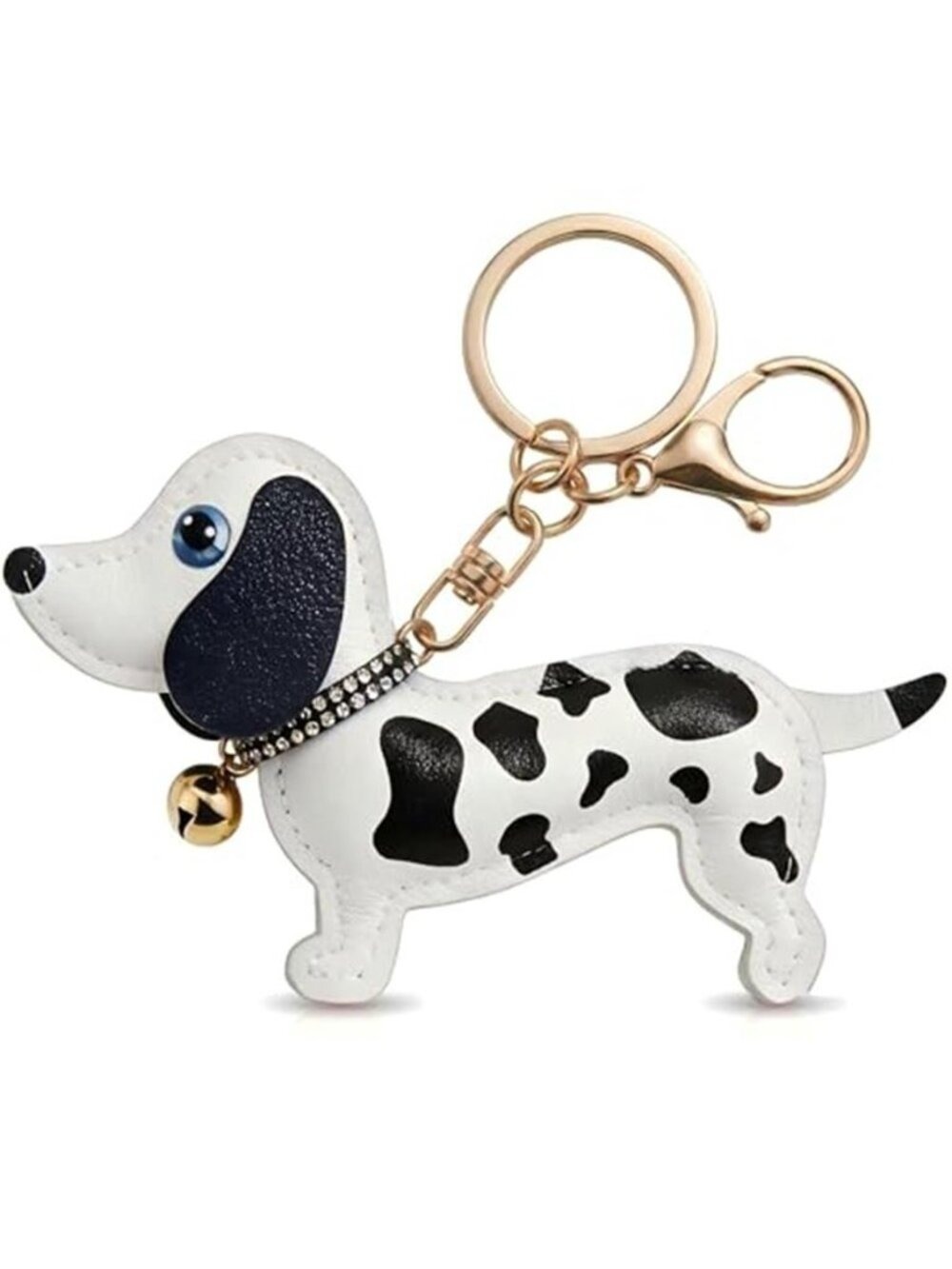 Handmade Leather Dachshund Keychain Bag Charm Piebald Spotted